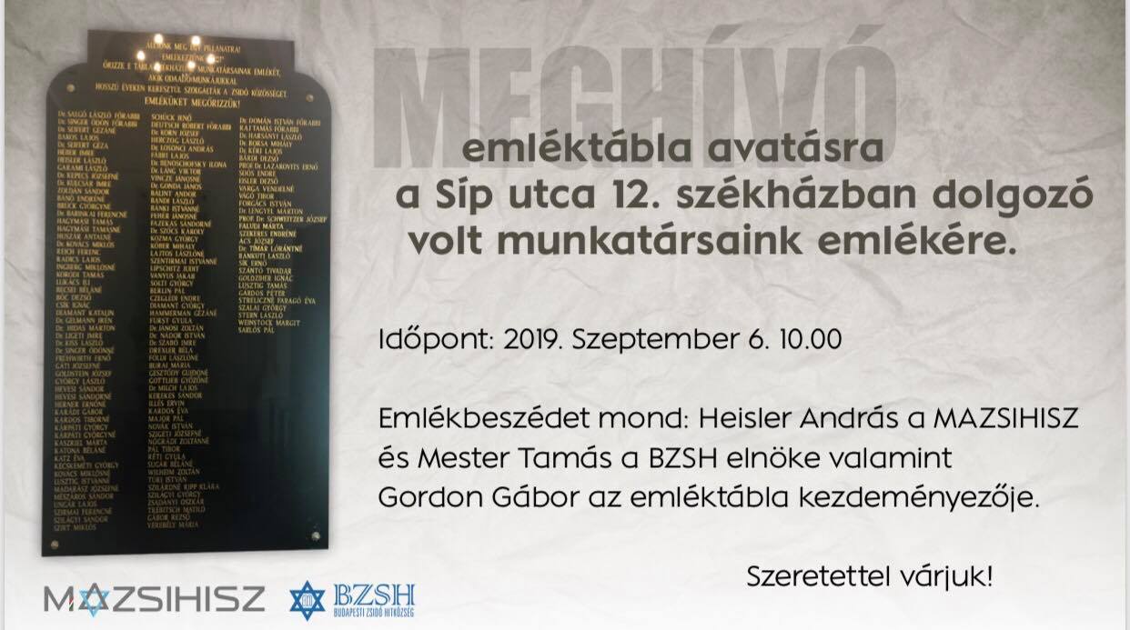 Emléktáblát avatunk a hitközség volt munkatársainak emlékére Emléktáblát avatunk a hitközség volt munkatársainak emlékére