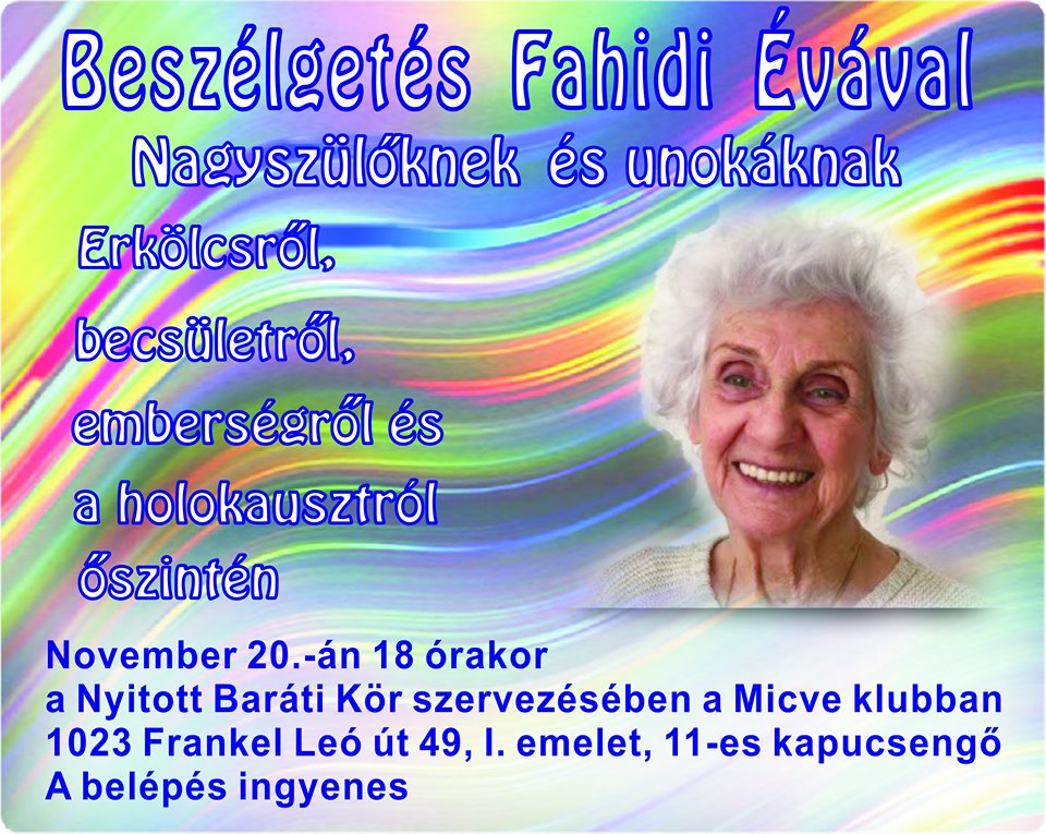 November végén Fahidi Évával beszélgethetnek a Frankel körzetben November végén Fahidi Évával beszélgethetnek a Frankel körzetben